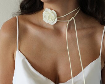 Choker with flower, Velvet choker with flower, Ivory choker with flower, Ribbon choker, Choker with ivory flower, Ivory flower choker