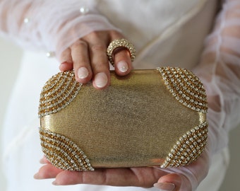 Gold wedding clutch, bridal clutch, crystal bag, bridal purse, bridal bag, bridesmaid purse, evening purse, evening minaudiere