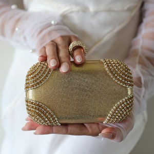 Gold Clutch Purse Wedding, Evening Gold Crystal Handbag
