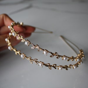 Pearl hair accessories, Bridal headpiece, Bridal pearl headband, Wedding headband, Pearl core headband, Gold pearl crystal headband