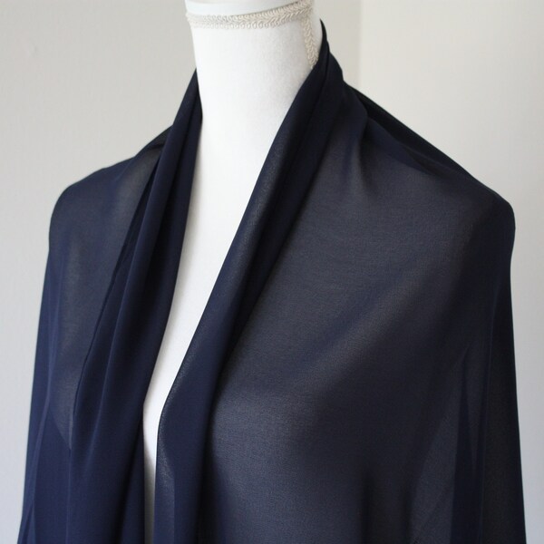 Evening chiffon stole, Evening wrap, Blue evening shawl, Evening cover up, Bolero wrap, Navy blue chiffon scarf, Long evening shrug