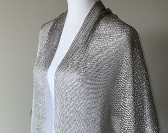 Evening stole, Silver wrap, Evening shawl, Glitter cover up, Bolero wrap, Silver stole, Long evening shrug, Wedding shrug, Metallic wrap