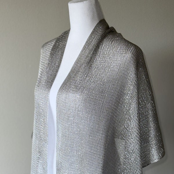 Evening stole, Silver wrap, Evening shawl, Glitter cover up, Bolero wrap, Silver stole, Long evening shrug, Wedding shrug, Metallic wrap