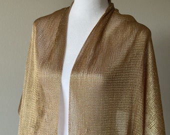 Evening stole, Gold wrap, Evening shawl, Glitter cover up, Bolero wrap, Rose gold stole, Long evening shrug, Wedding shrug, Metallic wrap