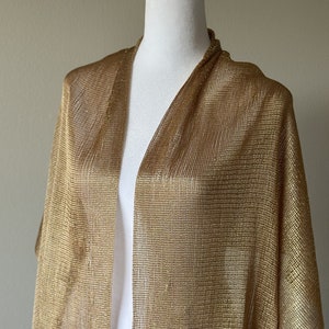 Evening stole, Gold wrap, Evening shawl, Glitter cover up, Bolero wrap, Rose gold stole, Long evening shrug, Wedding shrug, Metallic wrap