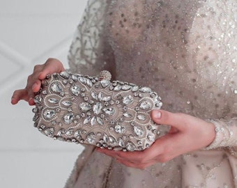 Wedding clutch, Bridal beaded clutch, Crystal beaded blush bag, Bridal purse, Bridal bag, Gold purse, Evening bag, Evening clutch