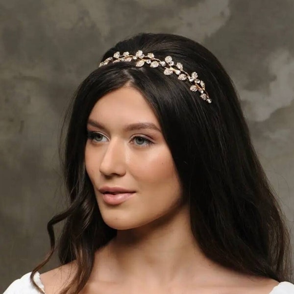 Gold leaves headband, Bridal tiara crown, Bridal headband, Wedding headband, Gold crystal headband, Rhinestone headband, Gold Leaves crown