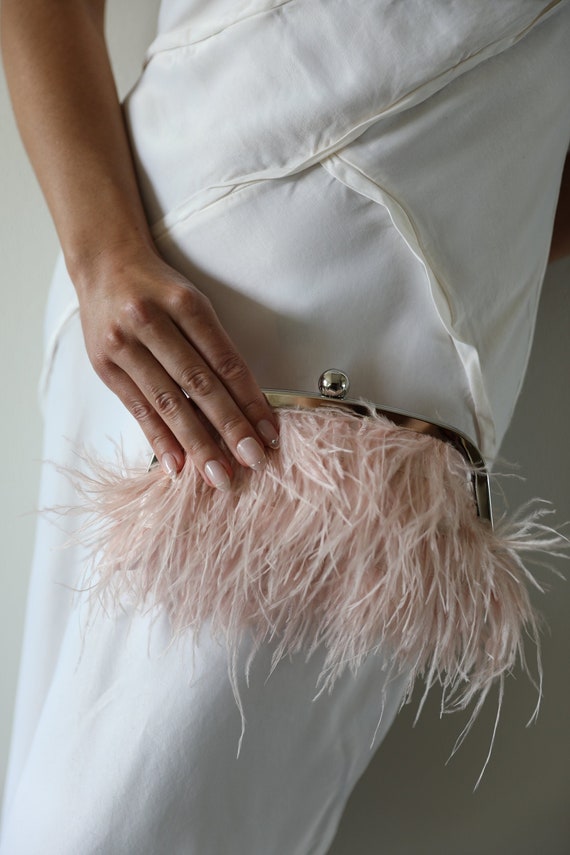 Wedding Clutch Pink Bridal Clutch Feather Bag Feather Bridal