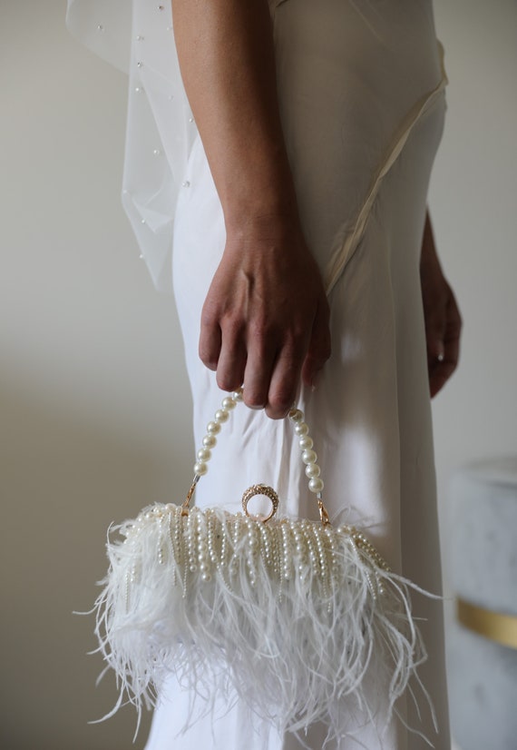 Sparkling White Wedding Clutch With Ostrich Feathers, Fancy Flap Over Bridal  Purse, Jeweled Rhinestones Evening Bag, Dressy Party Purse - Etsy