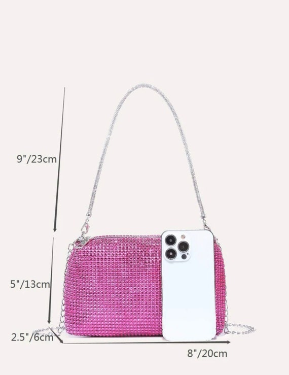 Hot Pink Rhinestone Bow Decor Straw Bag