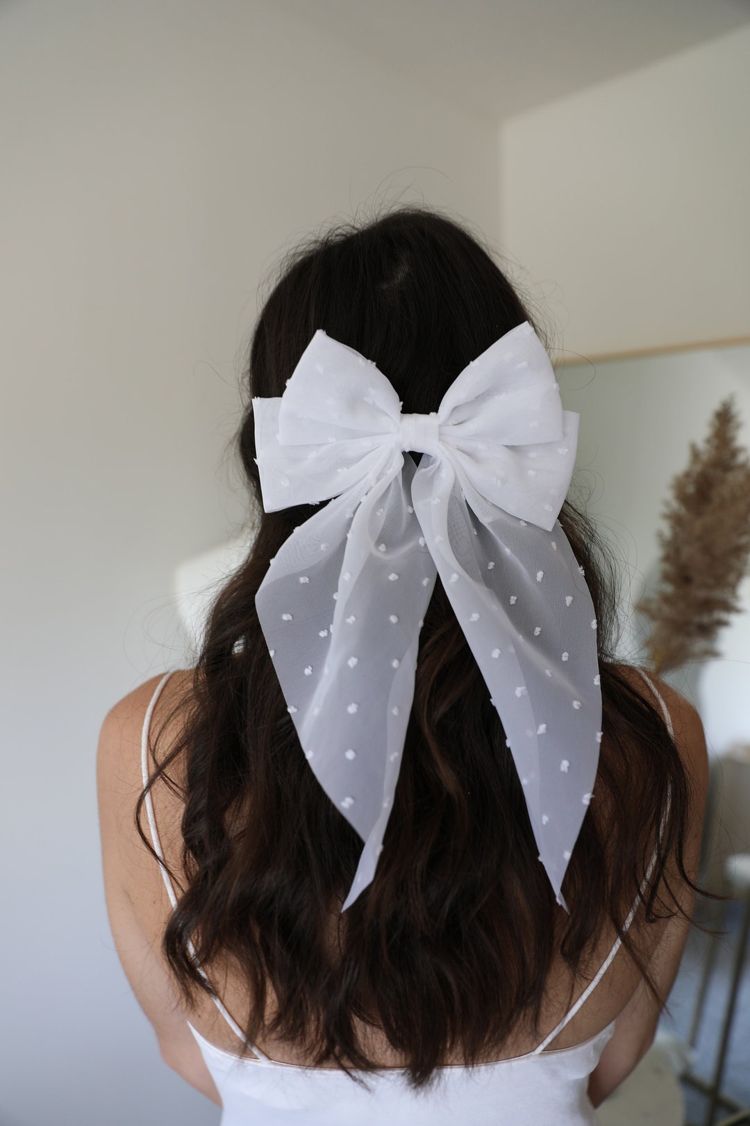 Bridal hair bow from dotted tulle - DARLA