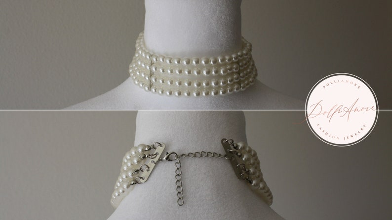 Pearl choker, Wedding choker, Layered pearl choker, Pearl necklace, Wide pearl choker, Victorian pearl choker, Wedding choker, Bridal choker image 2