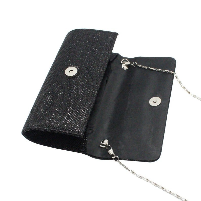 Pochette De Soirée Satin Noir Avec Dentelle Dorée - Clutch élégante - Neuf Sans étiquette