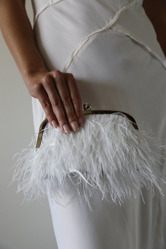 Black Evening Clutch With Ostrich Feathers Handmade Feathered 