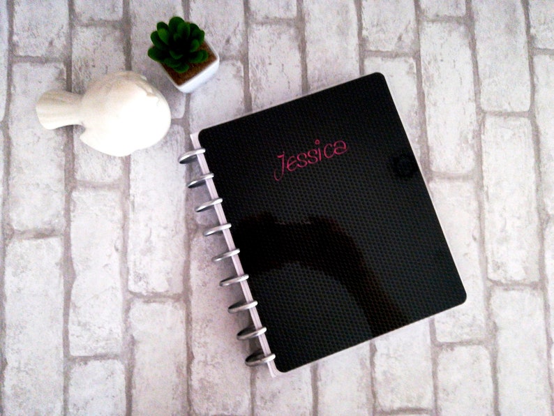 CUSTOM with Name Disc Bound PLANNER COVER Black Texture Etsy