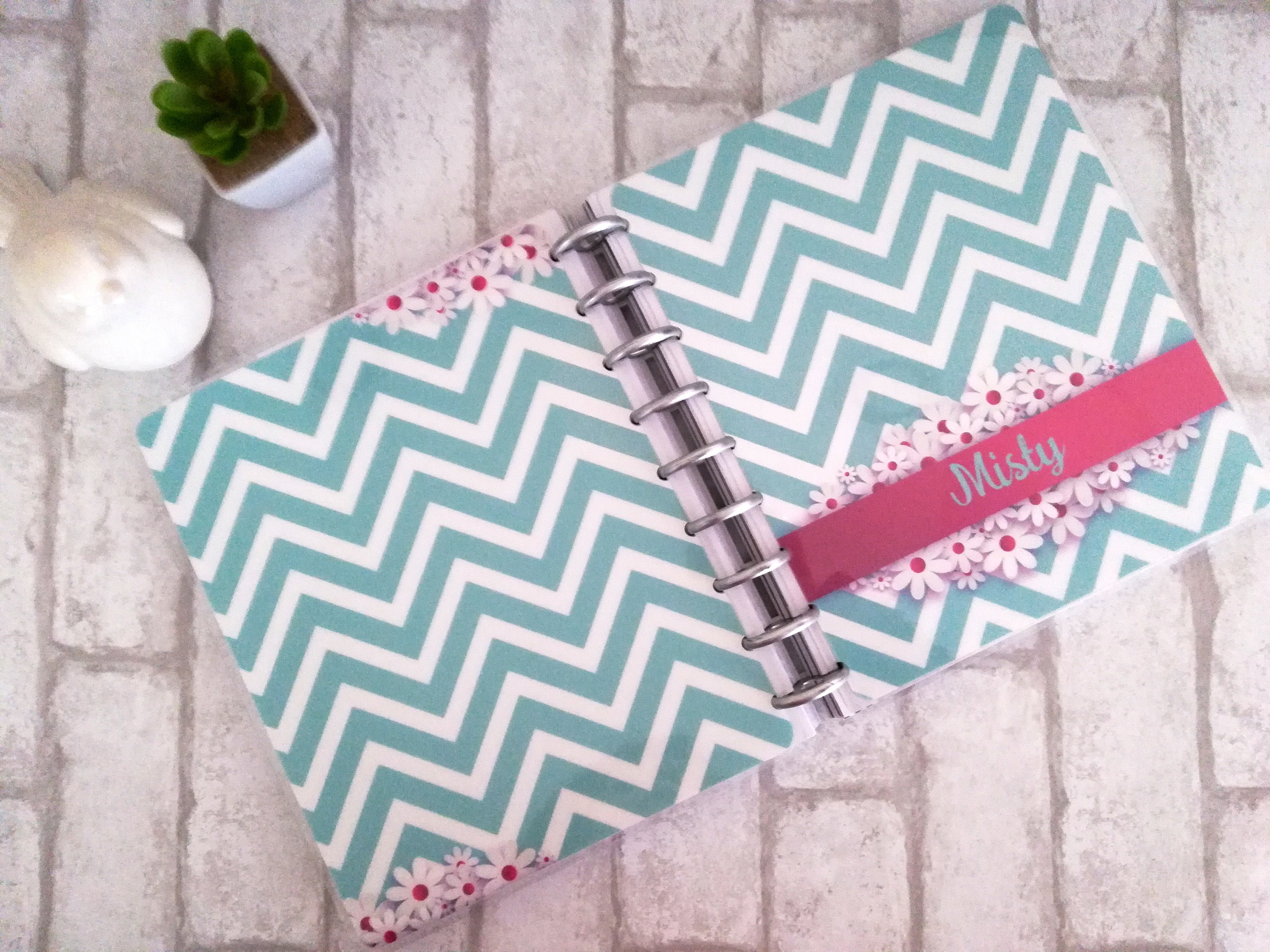 CUSTOM with Name Disc Bound PLANNER COVER Chevron aqua Etsy