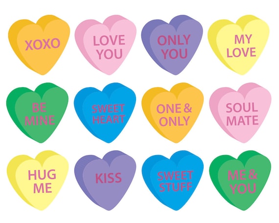 Valentine candy hearts clip art | Etsy