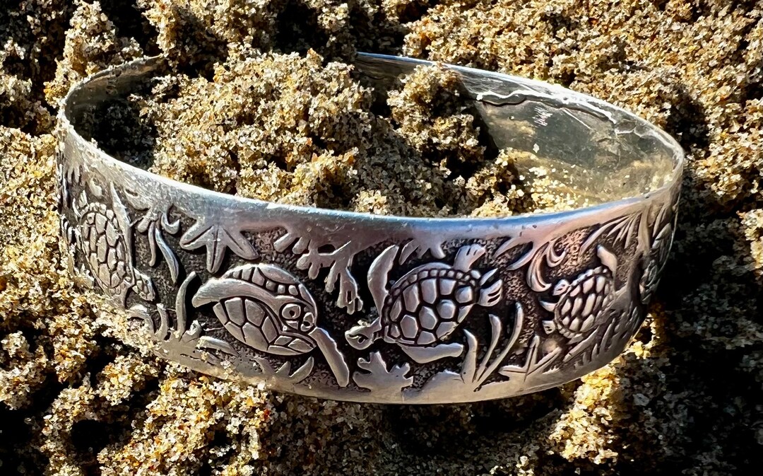Turtle Bangle Vintage Sterling Silver Bangle, Sea Turtle Bangle, Sea Turtle Lover ...