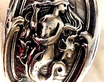 Beautiful Mermaid Spoon Ring in Sterling; art nouveau style spoon ring.  You will not be disappointed! Adjustable 5-9