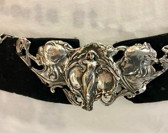 Sterling Art Nouveau style belt, sterling buckle and slides, goddess buckle, special gift, gift for valentine, gift for wife,  1 only now,