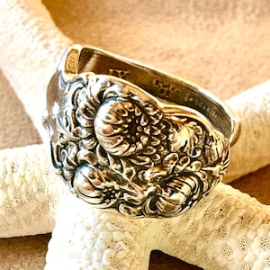 Large Beautiful Chyrsanthemum Spoon Ring sz 12, (can be adjusted smaller) Sterling Silver- November birthday flower