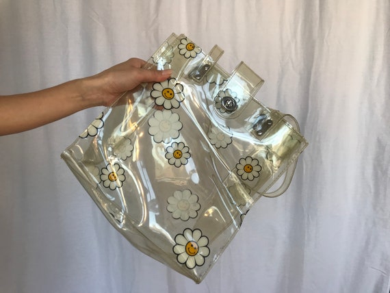 Vintage Clear Vinyl Daisy Print Shoulder Tote Bag - image 2