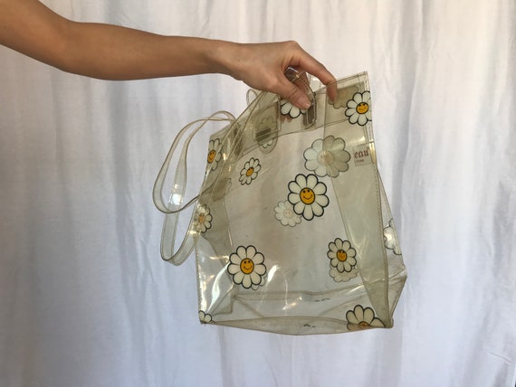 Vintage Clear Vinyl Daisy Print Shoulder Tote Bag - image 3