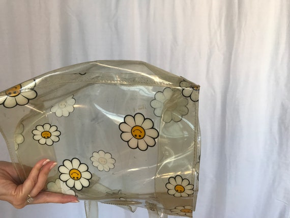 Vintage Clear Vinyl Daisy Print Shoulder Tote Bag - image 6