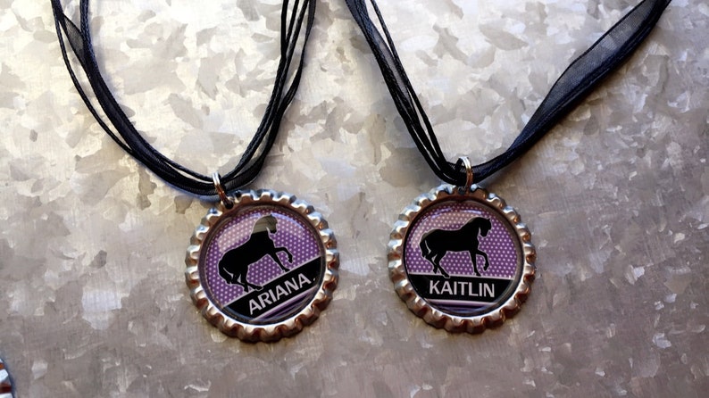 12 Personalized Horse party favors,Girls Horse birthday,Horse necklace party favors,Purple horse party,Purple horse,Custom horse favors