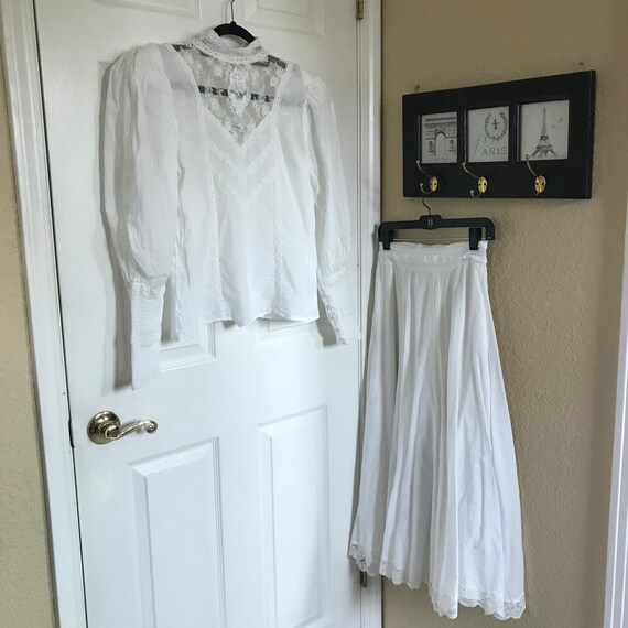 VTG 80’s-Does-Edwardian Cotton Blouse & Matching S
