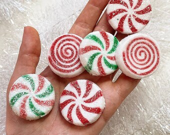 fake christmas candy, peppermint decorations, christmas picks and sprays, christmas candy ornaments, peppermint decor, wreath making, 6 pcs