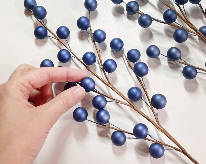 Navy Blue Berry Picks, Christmas Sprays Decor, Navy Christmas Ornaments