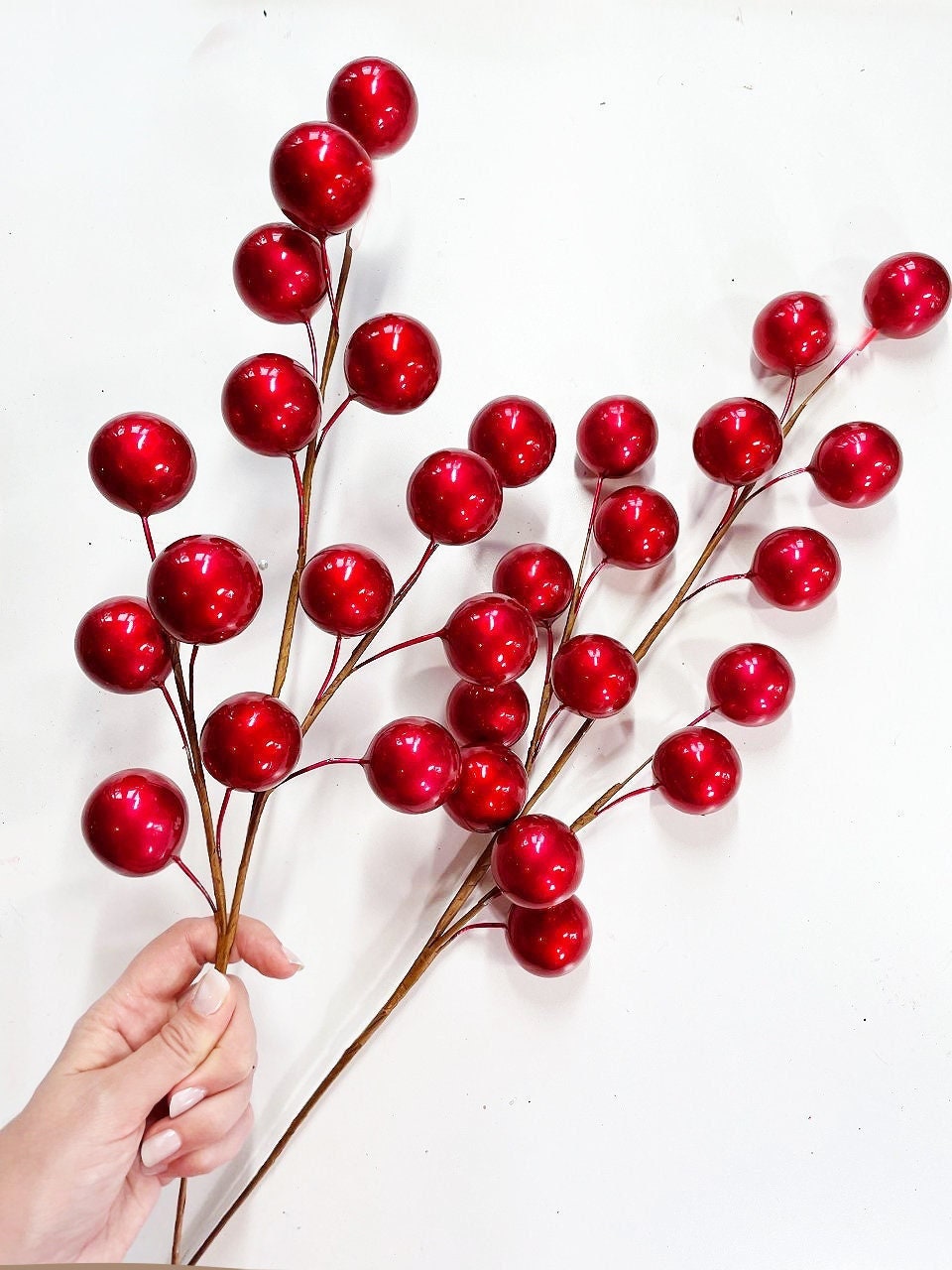 Red Waterproof Holly Berry Stems with 35 Lifelike Berries