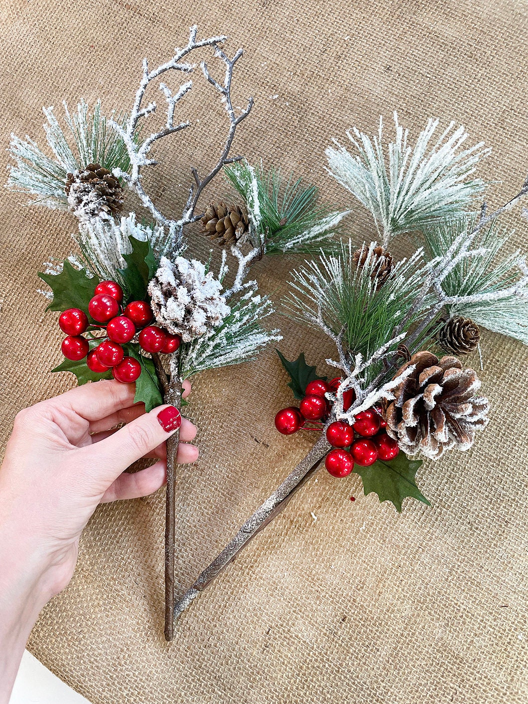 Frosted Pine Greenery Pick Christmas Picks and Sprays Winter Etsy