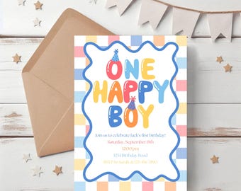 First Birthday Invitation: One Happy Boy Editable Template Digital Download
