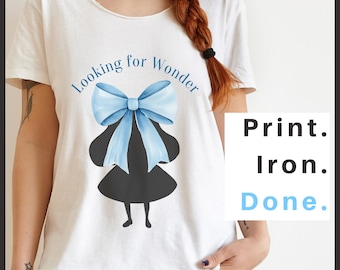 Alice in Wonderland DIY shirt design, iron on printable, and Looking for Wonder PNG