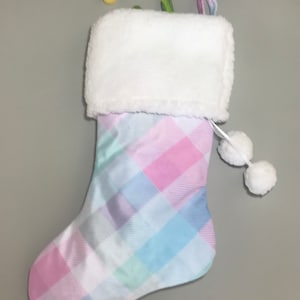 Velvet Plush Christmas Stocking | Pink and Teal Holiday Stocking