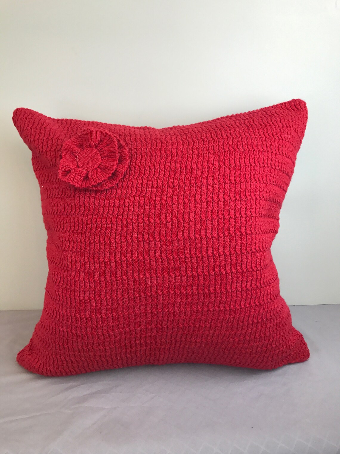Cherry Red Holiday Knit Pillow Cover Fits 20x20 Pillow Etsy