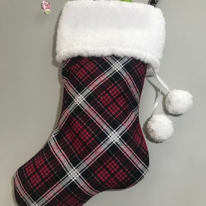 Red and Black Christmas Stocking | Plaid and Silver Shimmer Stocking