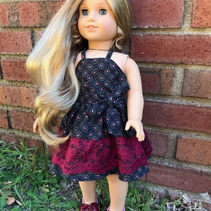 18&quot; Doll Black and Red Dress, Summer Dress Outfit, American Girl Clothing Set