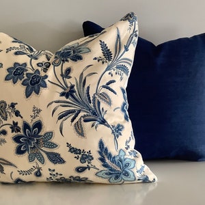 Navy Flowers and Cream Pillow Cover | Fits 20x20 Pillow | Stain Resistant Pillow Cover