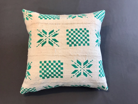 green mudcloth pillow