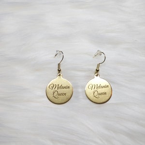 Statement earrings, melanin earrings, black girl magic, round earrings, engraved earrings, melanin queen, small earrings, gold earrings