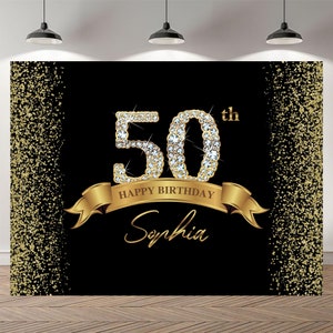 Feliz 50 40 60 cumpleaños Fotografía Fondo Cumpleaños Foto de cumpleaños Champán Golden Diamond Banner de cumpleaños personalizado