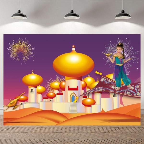 Castello di Aladino Principessa Tappeto Volante Compleanno Sfondo Baby Shower Fotografia Ragazze Sfondo personalizzato Vinile Photo Studio Banner