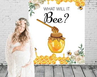 What Will It Bee? Baby Shower Backdrop, Gender Reveal Photo Booth