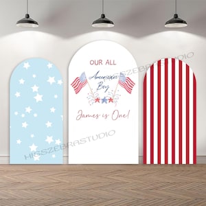 Sfondo fotografico personalizzato con copertura ad arco bifacciale, sfondo fotografico personalizzato per ragazzi americani, sfondo per la festa del primo compleanno di un ragazzo