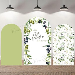 Custom Double-Sided Arch Cover Photo Backdrop Personalized A Little Olive Is On The Way  Photography Background Baby Shower Party Background