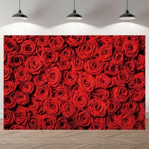 Red Rose Floral Photo Backdrop Bridal Showe Backdrop Flowers Wall Photography Custom Wedding Background Vinyl Photo Banner