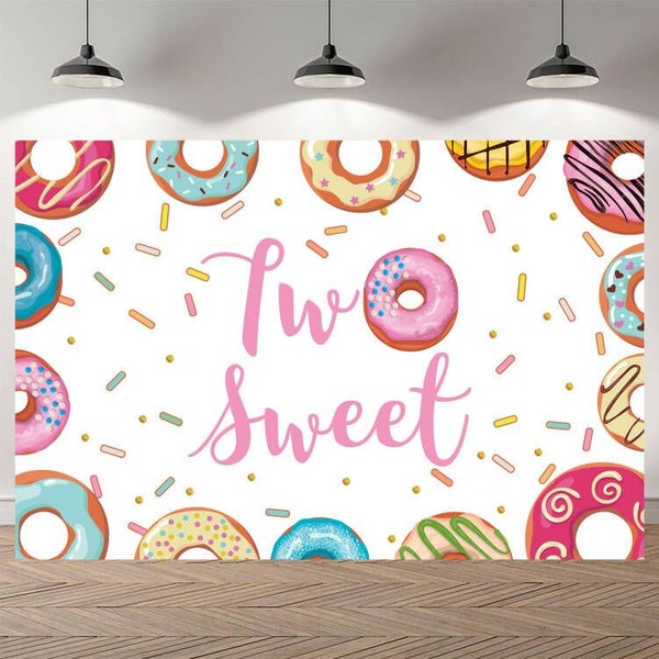 Donut Birthday Photo Booth Two Sweet Backdrop Baby Shower Photography Girls Custom Birthday Background Vinyl Photo Studio Banner